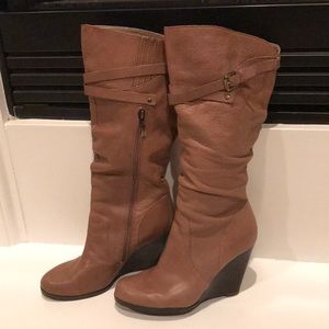 Guess tall brown wedge boots